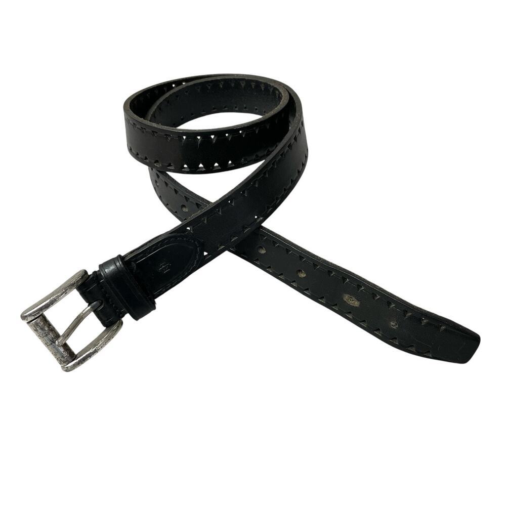 Lauren Ralph Lauren LRL Leather Belt Womens Small Black Silver Buckle Cut Out